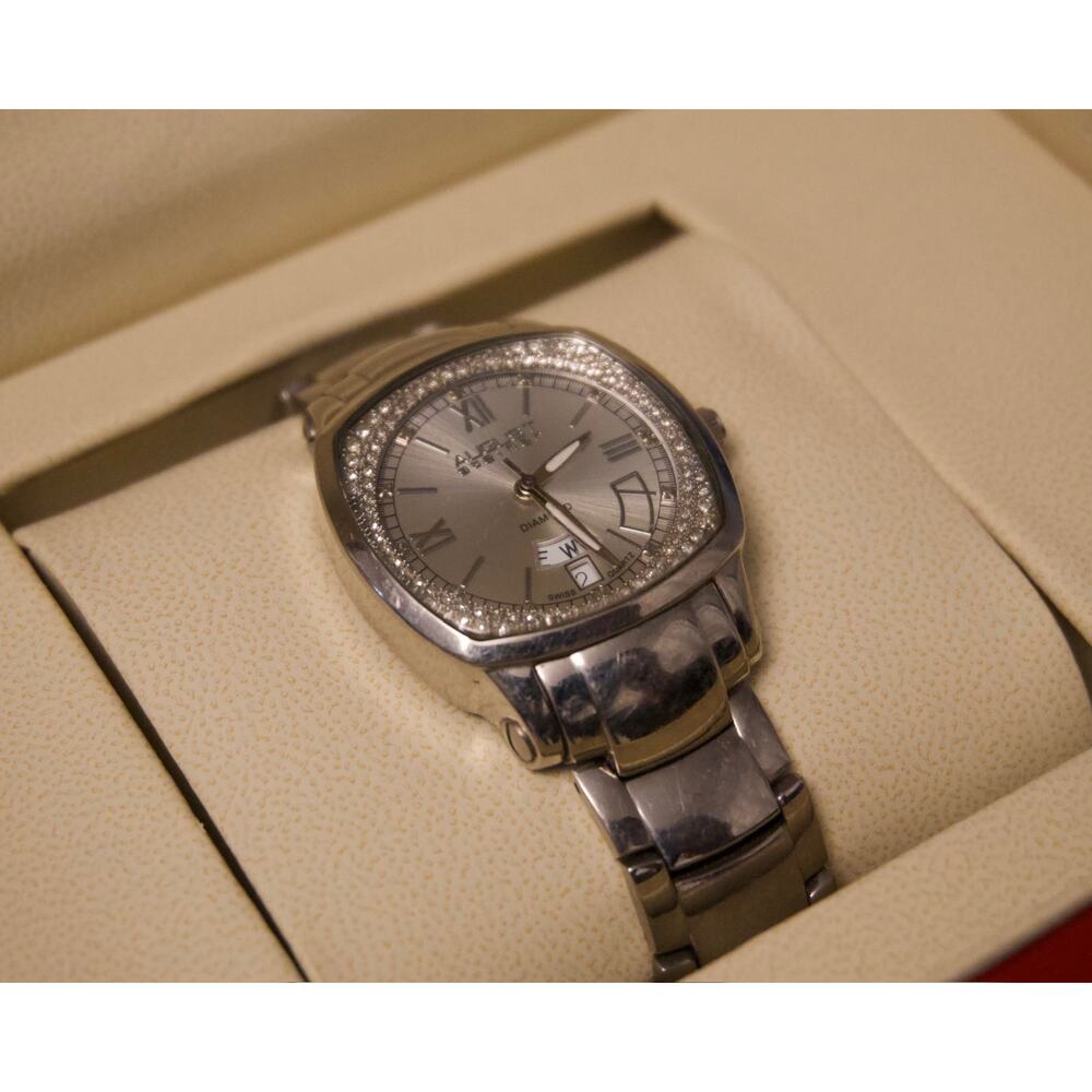 August Steiner Swiss Quartz Diamond Bezel Men’s Watch – Stainless Steel